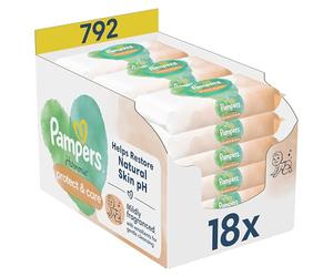 Pampers Harmonie Protect & Care Toallitas húmedas 18 paquetes de 44 toallitas húmedas = 792 toallitas húmedas que ayudan a restaurar el pH natural de la piel