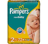 Pampers New Baby - Pack de 72 tamaño 2 3 - 6 kg, Algodón Suave y con 3 way Ajuste para ajuste perfecto en la cintura piernas y parte inferior