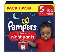 Pampers Night Pants, Talla 5, 160 capas, 12-17 kg, Mantenimiento 360° contra fugas con un corazón súper absorbente para una protección reforzada durante toda la noche, paquete de 1 mes