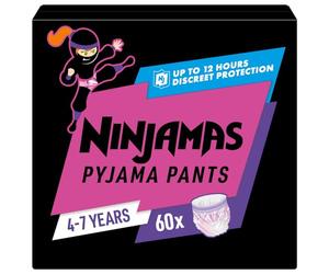 Pampers Ninjamas - Pantalones de pijama para niñas, 4-7 años (17-30 kg), 60 pantalones de noche, protección contra fugas durante toda la noche, el embalaje puede variar