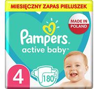 Pampers Pañal tamaño 4 (9-14 kg), pañales Active Baby 180 unidades, embalaje mensual, protección contra fugas durante todo el día