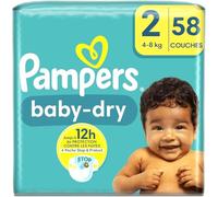 Pampers Pañales Baby-Dry Tamaño 2 (4-8 kg), 58 pañales para bebés, hasta 12 h bien seco, con el bolsillo Stop & Protect