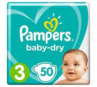 Pampers Pañales Baby-Dry tamaño 3, 50 unidades, canales de aire para una sequedad transpirable durante la noche (6-10 kg)