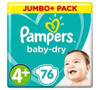 Pampers Pañales Baby-Dry tamaño 4, 76 unidades, canales de aire para una sequedad transpirable durante la noche (10-15 kg)