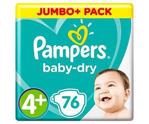 Pampers Pañales Baby-Dry tamaño 4, 76 unidades, canales de aire para una sequedad transpirable durante la noche (10-15 kg)