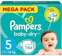 Pampers Pañales Baby-Dry Tamaño 5 (11-16 kg), 154 Pañales Bebé, Mega Pack 1 Mes Baby Dry, hasta 12h bien seco con el Bolsillo Stop & Protect, Ahora con Más Pañales