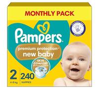 Pampers Pañales de bebé tamaño 2 (4-8 kg, 9-18 libras), nuevo bebé, 240 pañales, paquete de ahorro mensual, artículos esenciales para bebés recién nacidos