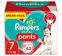 Pampers Pañales de tamaño 7 (17 kg) Baby Dry, 63 pañales, fácil de poner y quitar, secado fiable.
