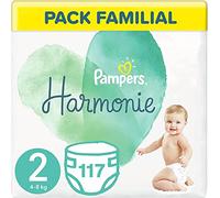 Pampers Pañales Harmonía, tamaño 2 (4-8 kg) 0% de compromiso, 100% de absorción, ingredientes de origen vegetal, antialérgicos, 117 capas (Pack Familial)
