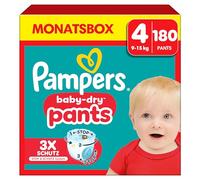 Pampers - Pañales para bebé, talla 4 (9-15 kg), 180 pañales, paquete de 1 mes, mantenimiento de 360 grados, fácil de cambiar, ahora con más pañales