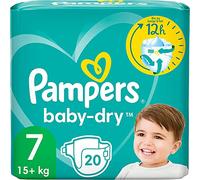 Pampers Pañales para bebé, talla 7 (15 kg), Baby-Dry, extragrandes, 20 unidades, paquete único, hasta 12 horas de protección contra fugas