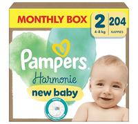 Pampers Pañales para bebé tamaño 2 (4-8 kg) armonía, caja mensual, protección suave de la piel e ingredientes a base de plantas, 204 unidades