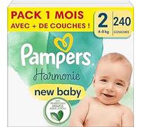 Pampers Pañales para bebé tamaño 2 (4-8 kg) Harmony, caja de semillas, protección suave de la piel e ingredientes a base de plantas, 240 unidades