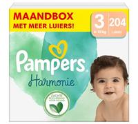 Pampers Pañales para bebé tamaño 3 (6-10 kg) armonía, caja mensual, protección suave de la piel e ingredientes a base de plantas, 204 unidades