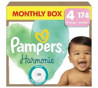 Pampers Pañales para bebé tamaño 4 (9-14 kg) armonía, caja mensual, protección suave de la piel e ingredientes a base de plantas, 174 unidades