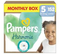 Pampers Pañales para bebé tamaño 5 (11 - 16 kg) armonía, caja mensual, protección suave de la piel e ingredientes a base de plantas, 152 unidades