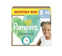 Pampers Pañales para bebé tamaño 5 (11 - 16 kg) armonía, caja mensual, protección suave de la piel e ingredientes a base de plantas, 152 unidades