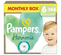Pampers Pañales para bebé tamaño 6 (13+kg) armonía, caja mensual, protección suave de la piel e ingredientes a base de plantas, 144 unidades
