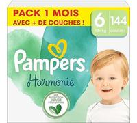 Pampers Pañales para bebé tamaño 6 (13+kg) armonía, caja mensual, protección suave de la piel e ingredientes a base de plantas, 144 unidades