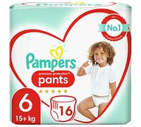 Pampers Pañales para bebé, tamaño 6 (15 + kg), protección superior, 16 pañales, paquete de transporte, comodidad y fácil de poner.