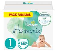 Pampers Pañales Talla 1 (2-5 kg), Armonía, 140 Pañales para bebé (juego de 4 x 35), 0% de compromiso, 100% de absorción, ingredientes de origen vegetal, hipoalergénicos
