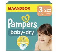 Pampers Pañales tamaño 3 (6 - 10 kg) Baby Dry, Midi y caja de meses, hasta 12 horas de protección total contra fugas, 222 unidades