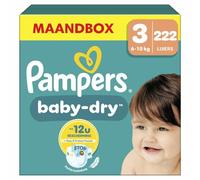 Pampers Pañales tamaño 3 (6 - 10 kg) Baby Dry, Midi y caja de meses, hasta 12 horas de protección total contra fugas, 222 unidades