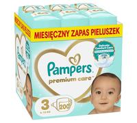 Pampers Pañales tamaño 3 (6-10 kg), pañales de cuidado premium, 204 unidades, paquete mensual, comodidad y protección de la piel sensible de Pampers