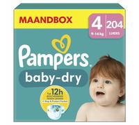 Pampers Pañales tamaño 4 (9 - 14 kg) Baby Dry, maxi, caja de meses, hasta 12 horas de protección total contra fugas, 204 unidades