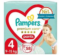 Pampers Pañales, tamaño 4 (9-14 kg), Premium Care, 58 piezas, más delicados para la piel de los niños pequeños, pañales fáciles de aplicar