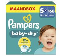 Pampers Pañales tamaño 5+ (12 - 17 kg) Baby Dry, Junior Plus, caja de meses, hasta 12 horas de protección total contra fugas, 168 unidades