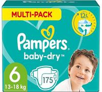 Pampers Pañales Tamaño 6 (13-18 kg), Baby-Dry, 175 Pañales Bebé, Giga Pack de 1 mes, hasta 12 horas bien seco y con Doble Barrera Antifugas