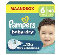 Pampers Pañales tamaño 6 (13 - 18 kg) Baby Dry, extra grande, caja de meses, hasta 12 horas de protección contra fugas, 148 unidades