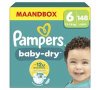 Pampers Pañales tamaño 6 (13 - 18 kg) Baby Dry, extra grande, caja de meses, hasta 12 horas de protección contra fugas, 148 unidades