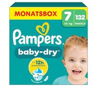 Pampers Pañales tamaño 7 (15 kg+) Baby Dry, extra grande, caja de meses, hasta 12 horas de protección contra fugas, 132 unidades (1 unidad)