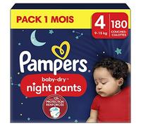 Pampers Pantalones de noche tamaño 4, 180 pañales, 9kg - 15 kg, ropa de noche ofrecen protección adicional toda la noche larga, mensual