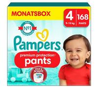 Pampers Pantalones de protección premium talla 4, 168 pañales, 9 kg - 15 kg, comodidad y protección con los pantalones Pampers para un fácil ajuste