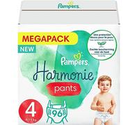 Pampers Pantalones Harmony talla 4 (9-15 kg) 0% compromiso, 100% absorbencia, ingredientes a base de plantas, fácil de cambiar, 96 pañales (paquete de 4 x 24)