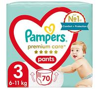 Pampers Pantalones Pantalones Tamaño 3 (6-10 kg), cuidado premium, 70 unidades, para la piel del bebé, pañales fáciles de poner