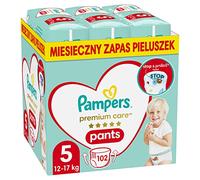 Pampers Pants Pañales Talla 5 (12-17 kg), cuidado premium, 102 unidades, paquete mensual, protección y comodidad Pampers en pañales fáciles de poner