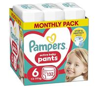Pampers Pants Pañales, talla 6 (14-19 kg), paquete de 132 pañales, bolsillo de parada y protección a prueba de fugas en la parte trasera