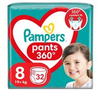 Pampers Pants Pañales, talla 8 (19 kg), paquete de 32 unidades, pañales con bolsillo antifugas en la parte trasera