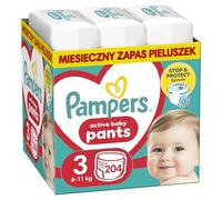 Pampers Pants Pañales Tamaño 3 (6-11 kg), 204 unidades, Pañales con Bolsillo para Parada y Protección Antifugas Traseras