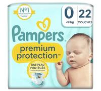 Pampers Premium Protection, Talla 0, 22 capas, <3 kg, Nuestro número 1 para ayudar a mantener la piel sana y seca y la elección n.º 1 de maternidades en Francia*