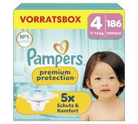 Pampers Premium Protection talla 4, 186 pañales, 9 kg-14 kg, nuestro nº 1 protección contra la piel y las fugas
