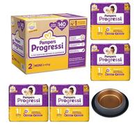 Pampers Progressi Pañales Primeros Días 112 Talla 1 de 2-5 kg E 140 Talla 2 de 3-6 kg (252 pañales totales) + Comedero para perros y gatos de acero inoxidable de regalo