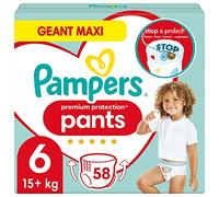 Pampers Protección premium Pañales Pantalones Talla 6, 58 Pañales Pañales, 15 kg+, el mejor confort y protección con pañales para pantalones