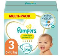 Pampers - Protección Premium - Pañales Talla 3, 6-10 kg, Paquete de 1 mes (x204 pañales)