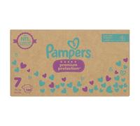 Pampers Protección prémium tamaño 7, 128 pañales para bebé, 15 kg, paquete mensual + toallitas húmedas Pampers Harmonie Aqua, 1 paquete de 10 toallitas