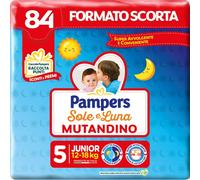 Pampers Sole E Luna - Pañal de pañal junior, talla 5, 12-18 kg, 84 pañales | Formato de reserva, cierre envolvente, seco día y noche, banda elástica, extracción fácil